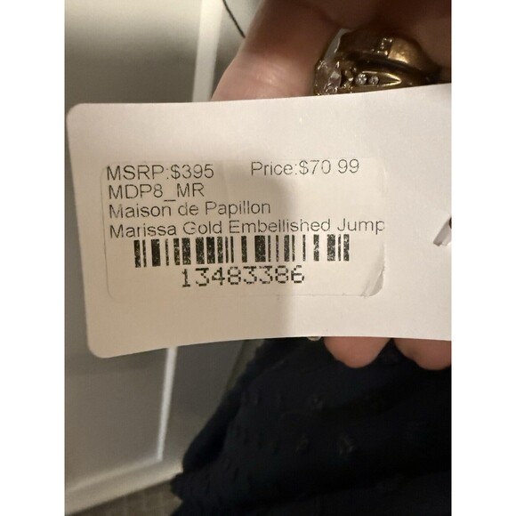 Maison de Papillon Marissa Gold Embellished Jumpsuit Blue Crepe Women's Size‎ M - Picture 4 of 8